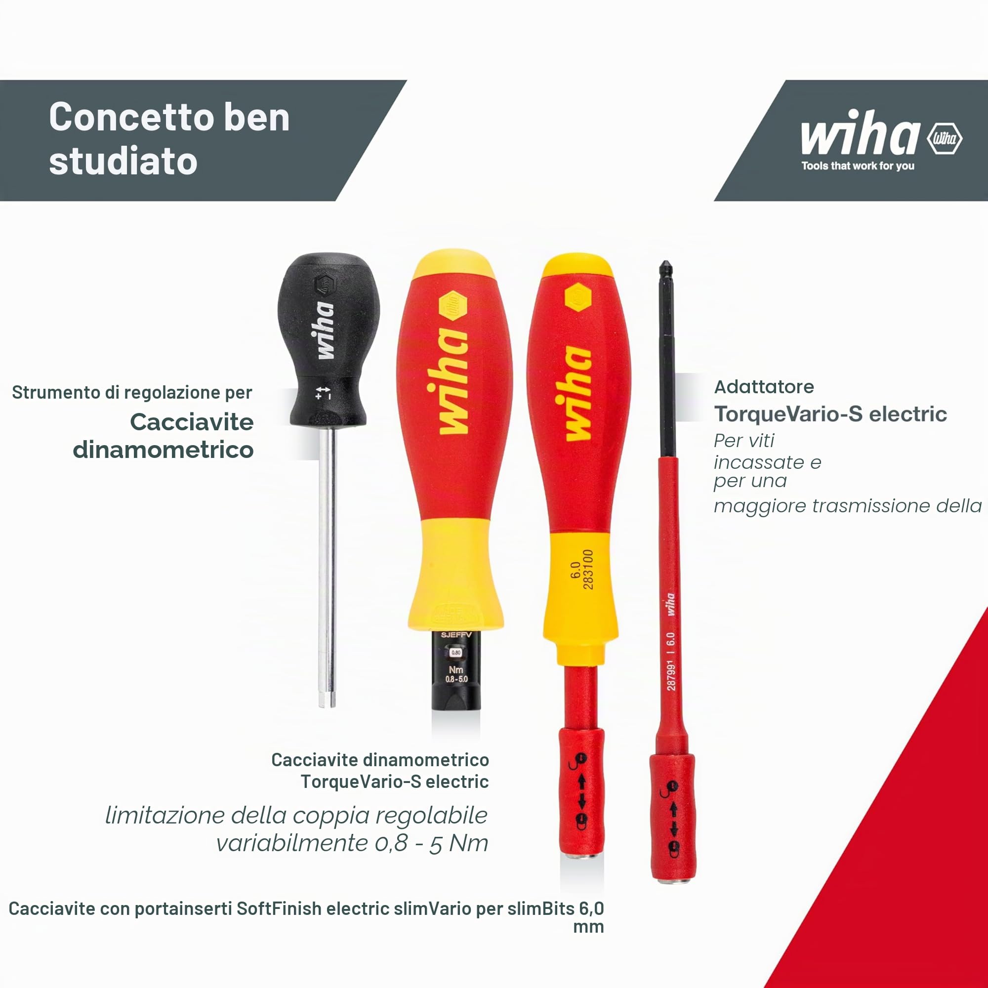 Wiha Juego de destornilladores dinamométricos TorqueVario®-S electric 0,8-5,0 Nm en surtido, de 14 unid., con limitación del par de apriete de ajuste variable, incl. bolsa plegable (40674) | (40674) Set misto 14 pz 0,8-5,0 Nm incl. slimBits, borsa pieghev