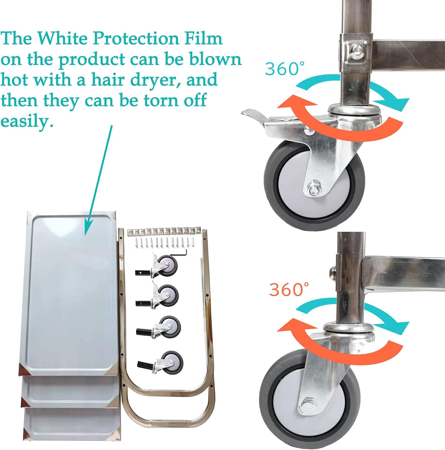 ITINA 3 Tier Stainless Steel Utility Cart with Locking Wheels Kitchen Island Trolley Catering Storage Cart for Kitchen Restaurant Hotel Cafe Home(L29.5xW16xH33inch, 330Lbs Total Load Capacity) - Kitchen Islands & Carts