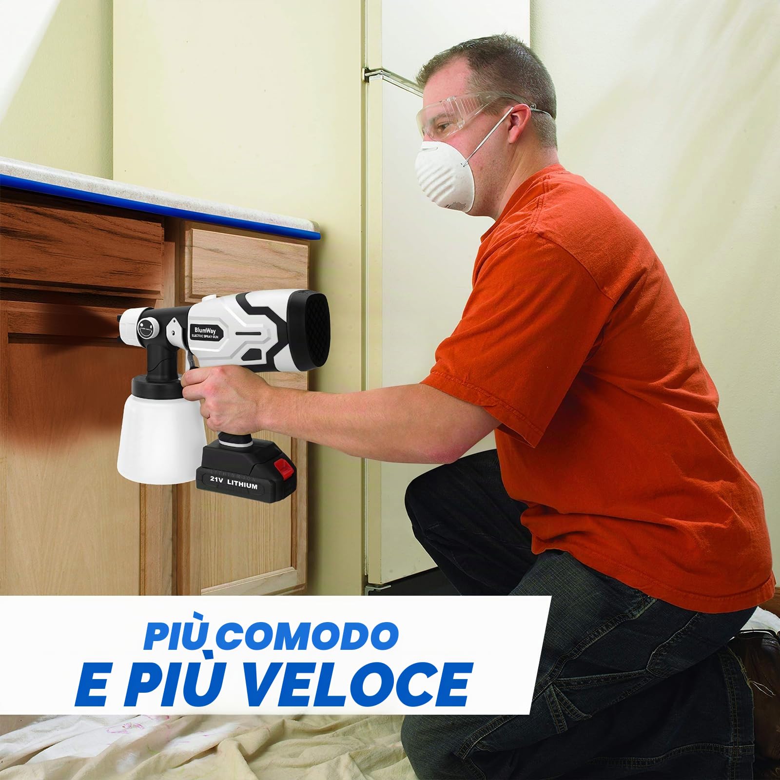 BlumWay Sistema a spruzzo elettrico HVLP 1L pistola a spruzzo elettrica, 4 ugelli in rame con pulsante per regolare la larghezza dello spruzzo di 180°, per dipingere mobili, soffitti, recinzioni,