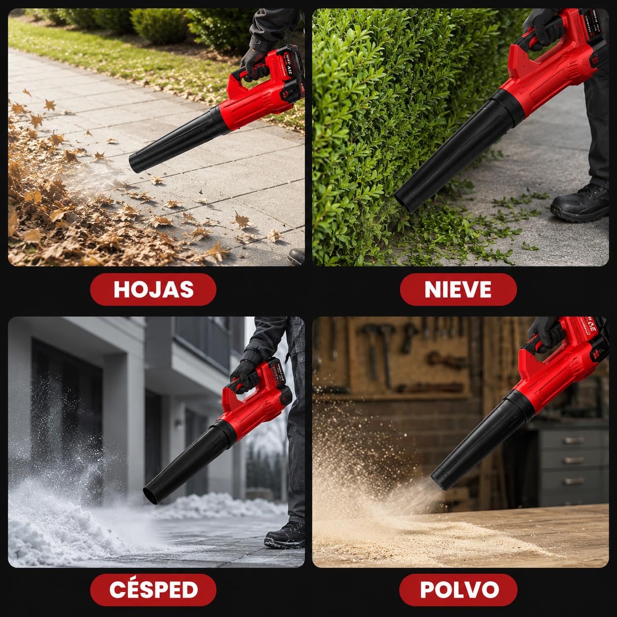 Soffiatore di foglie a batteria da 21 V con 2 batterie da 3000 mAh e caricatore, soffiatore elettrico portatile ad alta potenza, 6 velocità, 2 ugelli per giardino, cortile, garage e officina