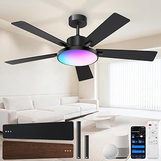 RGBCW Smart 52" 2600LM LED Ceiling Fan Light with Remote, Black