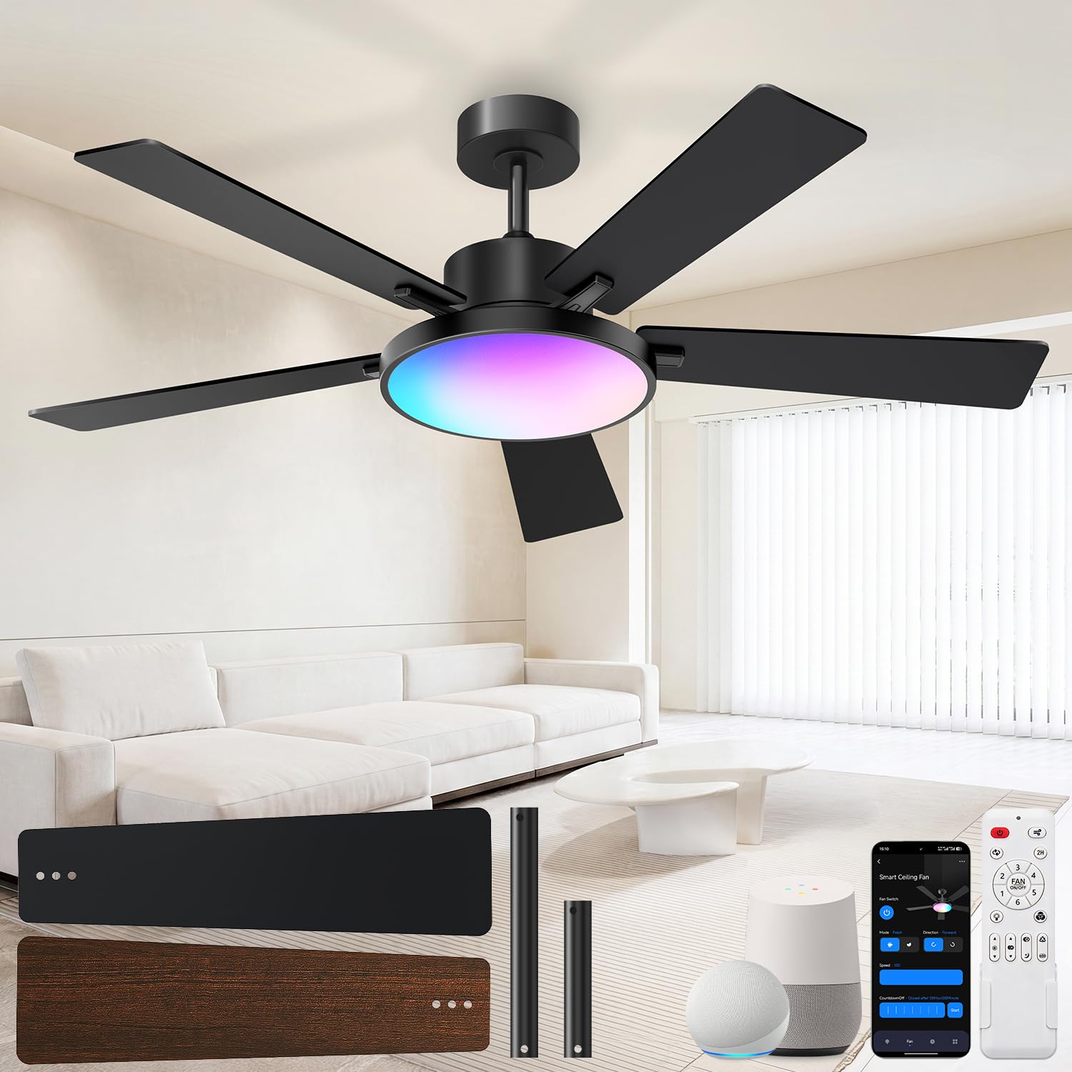 Photo 1 of SMAVISTA 52" Smart Ceiling Fan with RGBCW LED Light