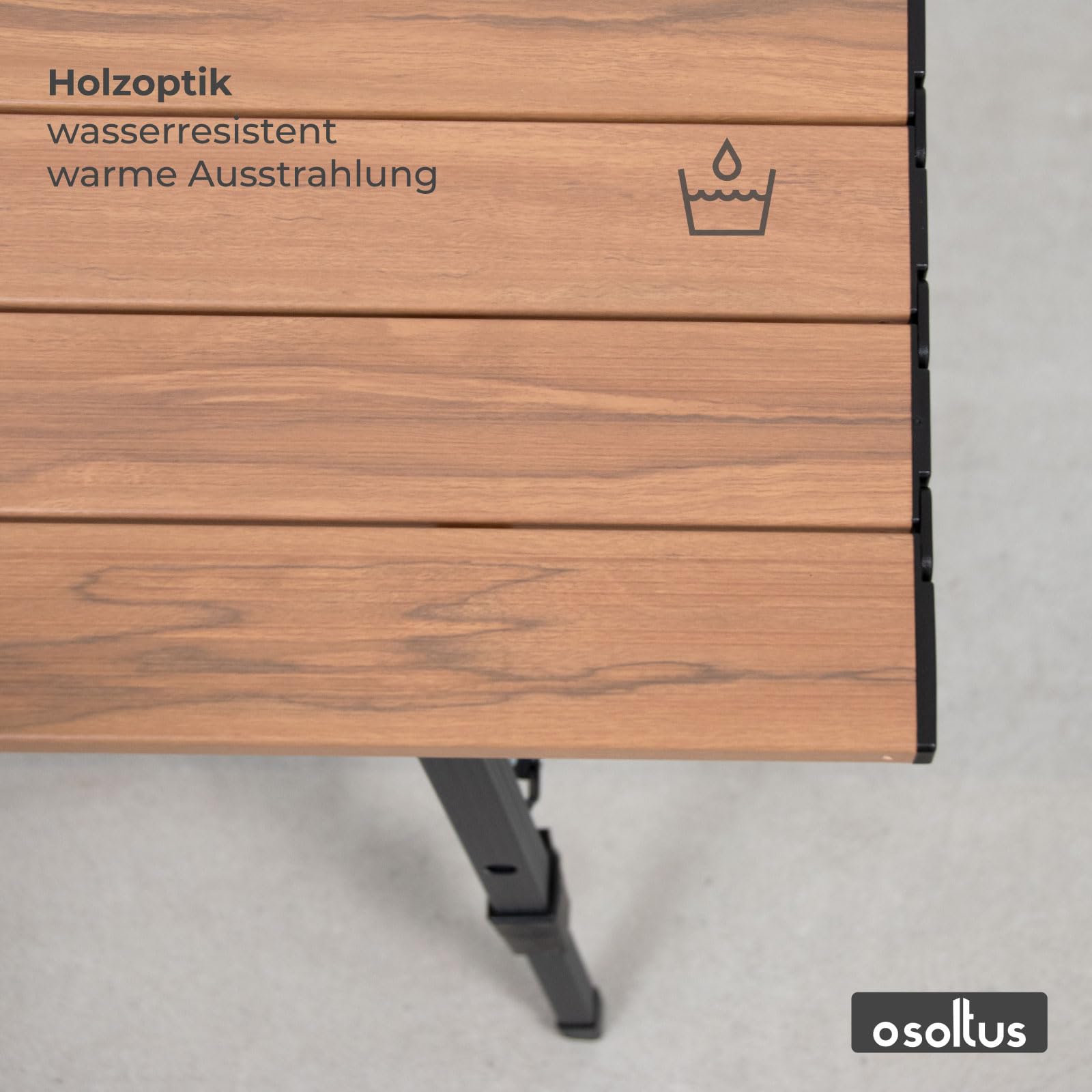 osoltus Campingtisch Fjord höhenverstellbar Aluminiumgestell | Klapptisch Holzoptik-Tischplatte 90cm x 59cm x 45-71 cm höhenverstellbar