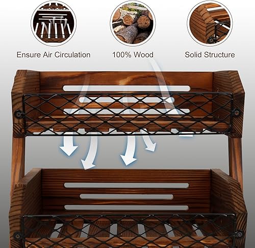 Miniatura 5 de Cesta de fruta de madera para cocina, frutero multifuncional de 3 niveles, soporte de fruta de madera para encimera de cocina ordenar encimeras y