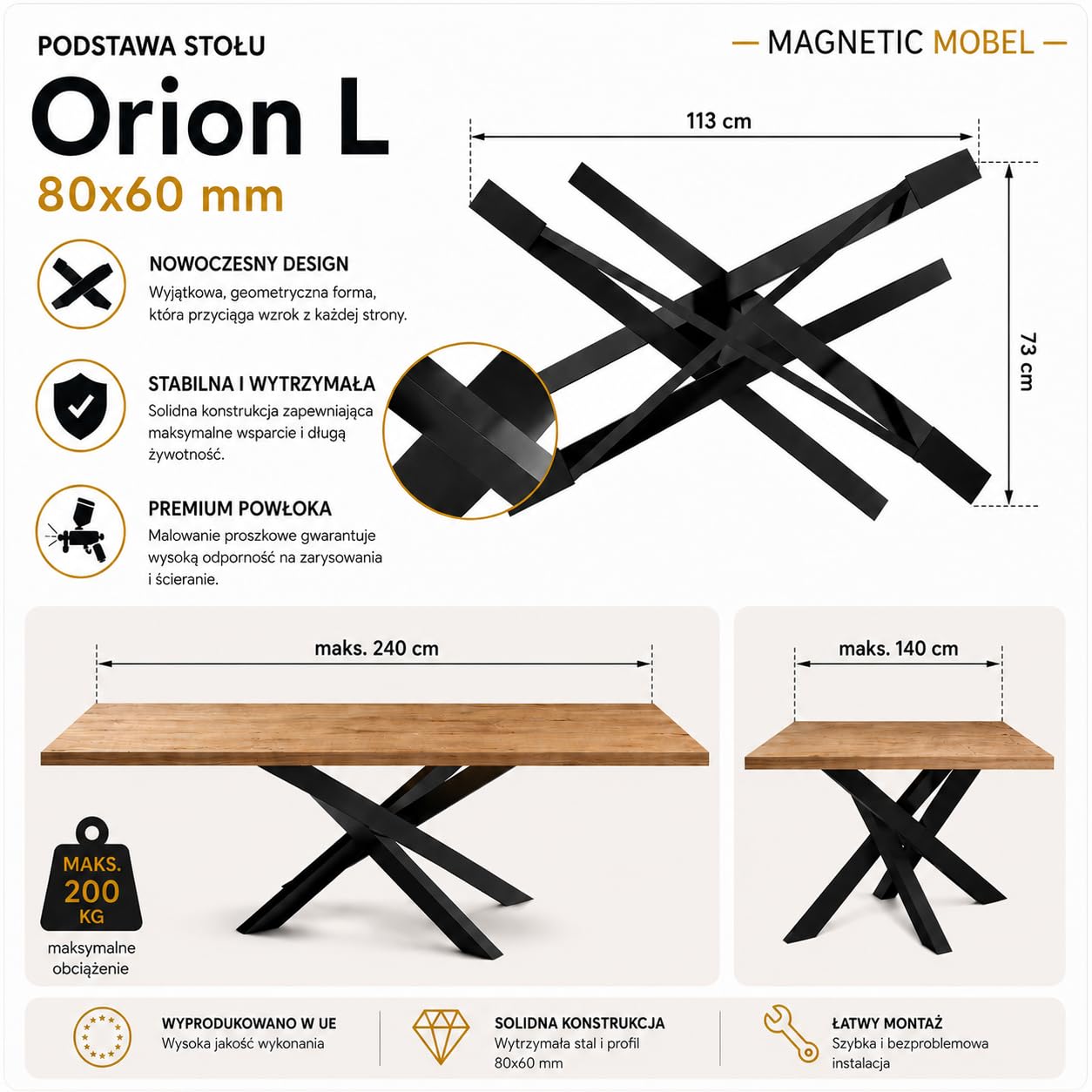 Magnetic Mobel Struttura del tavolo Orion Design a croce, robusta, robuste guide per tavoli, acciaio, gambe del tavolo, metallo (Antracite, 113x73xH71)
