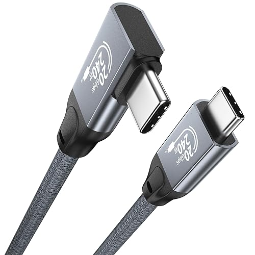 Cable de datos USB C de 3.3 pies, cable USB C 3.2 Gen 2 de transferencia de datos de 20 Gbps, video 4K, cable USB C a USB C en ángulo recto de 240
