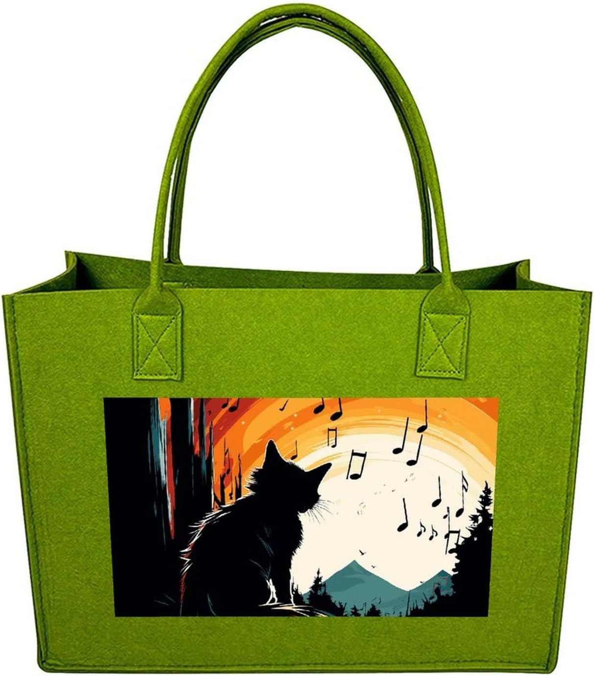 Cat Silhouette Tote Bag for Unisex, Large Felt Shopping Bag with Handles, Handbag, Reusable Gift Bag
