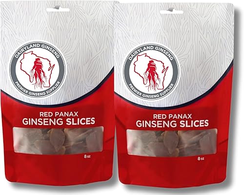 Dairyland Management LLC Red Panax - Rodajas de ginseng  Paquete de 16 onzas de rebanadas de ginseng coreano Panax  Sin OMG, raíz de ginseng rojo