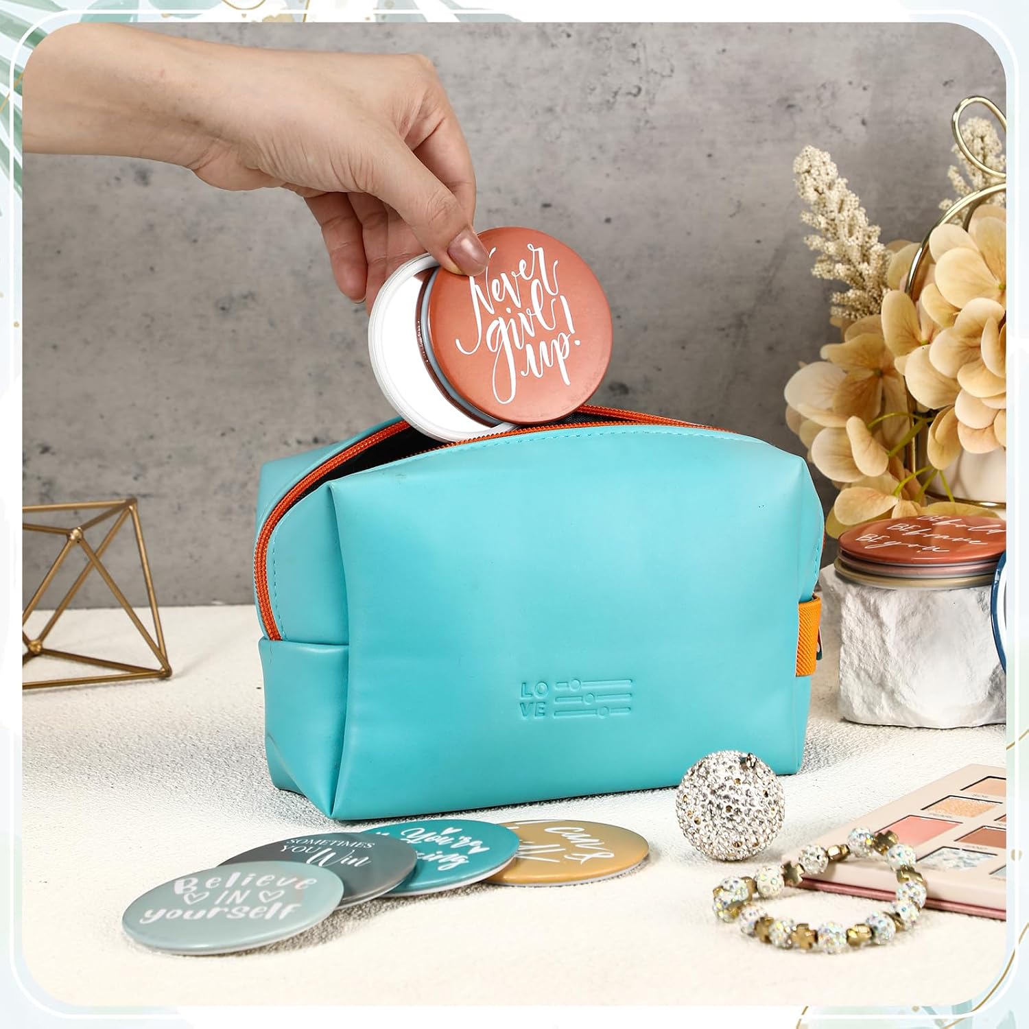 Kigley 30 Pcs Inspirational Compact Mirrors Bulk for Women 2.76 Inch Small Portable Purse Pocket Mirror Group Gifts for Women Teacher CNA Nurse Employee Appreciation (Classic Style)