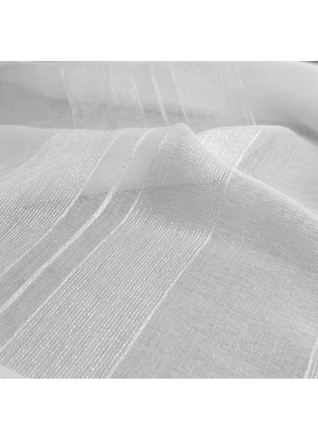 Voilage Uni à Rayures Brodées - Polyester Uni - Tamisant pour Fenêtres de Salon, Chambre, Cuisine - 8 Œillets Ronds Ø 4 cm - Prêt à Poser - 300 x 240 cm - Blanc