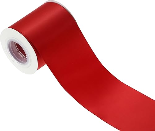 Miniatura 7 de Cinta roja de poliéster satinado de doble cara de 3 pulgadas para decoración de bodas, banda de silla, envoltura de regalos, recuerdo de fiesta,