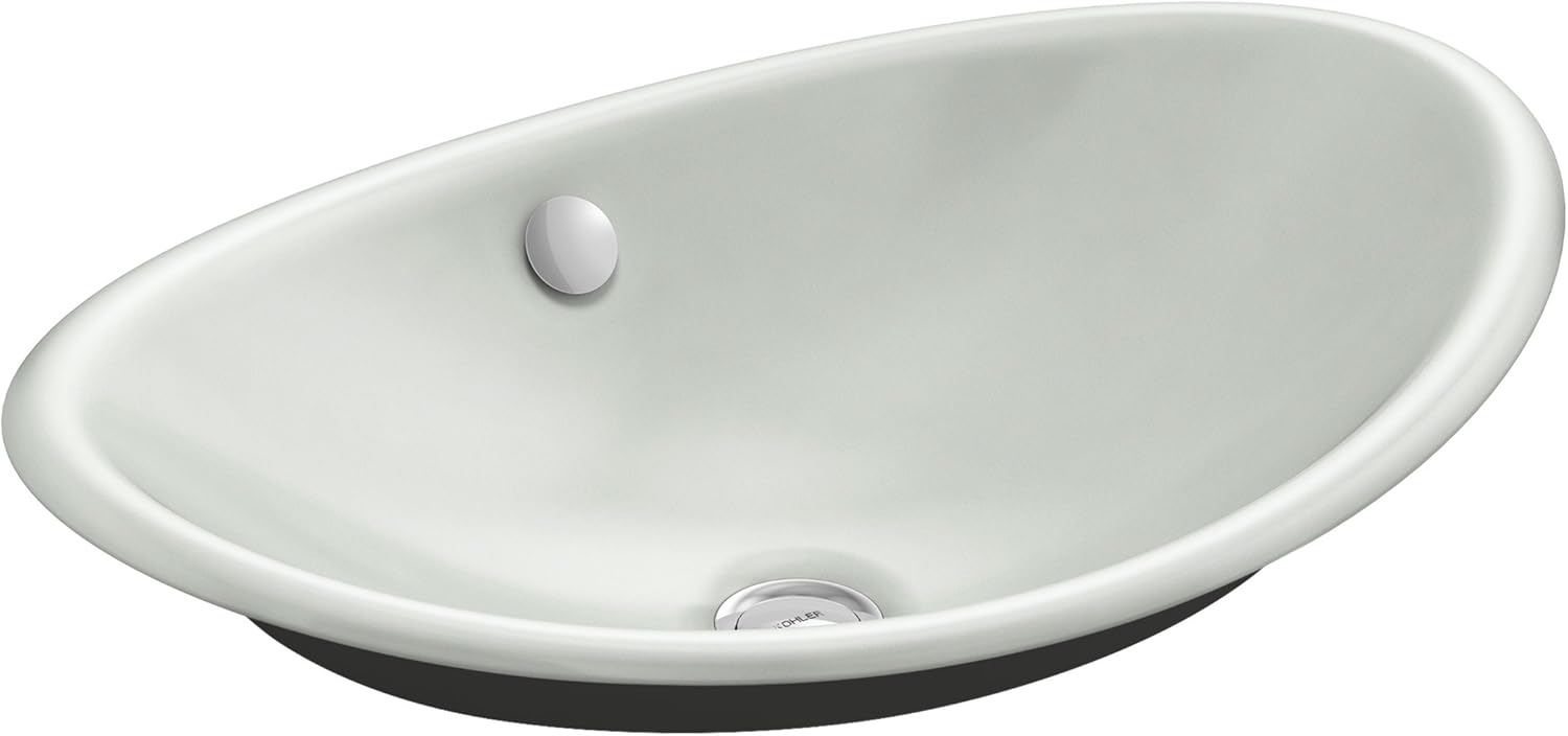 One-Day Sale: Up to 70% Off KOHLER K-5403-P5-FF Iron Plains Wading Pool Oval Bathroom Sink with Iron Black Painted Underside, Sea Salt
