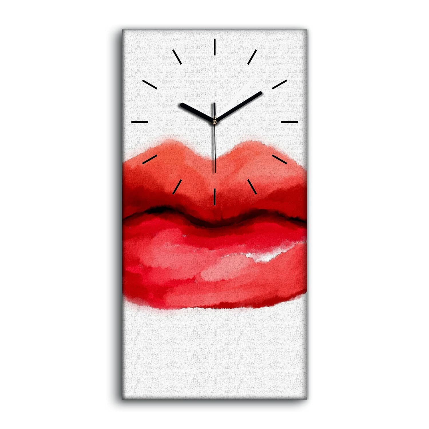 Horloge sur toile art moderne salon : art mural 30x60cm peinture aquarelle lèvres