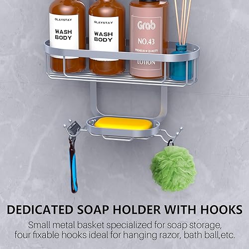 Miniatura 5 de Kadolina Organizador de ducha colgante para baño, cesta de almacenamiento para ducha sobre la cabeza con ganchos para maquinilla de afeitar y