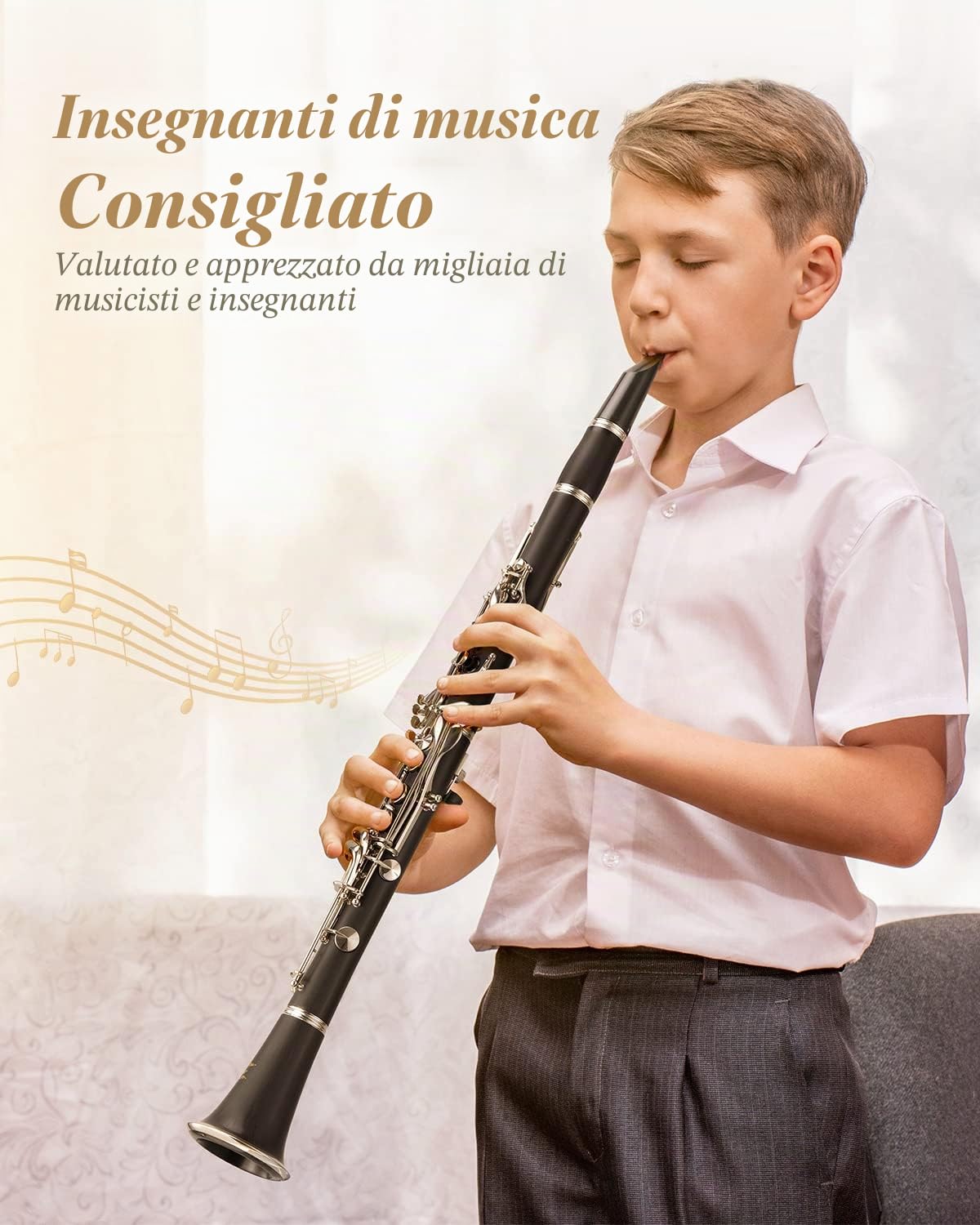 Clarinetto Eastar B Flat per Principianti, Clarinetto in Ebanite Nichelato con 2 Canne, 3 Ance, Guanti Bianchi, Custodia Rigida, Cleaning Kt, ECL-300
