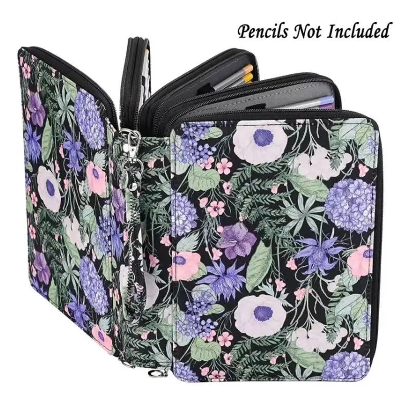FedermäPpchen Bleistifttasche mit 200 Löchern, Bunte Blumen, Stifttasche, kreatives Skizzieren, multifunktionales Federmäppchen-Set for Studenten mit großer Kapazität(Color-C(Empty Bag))