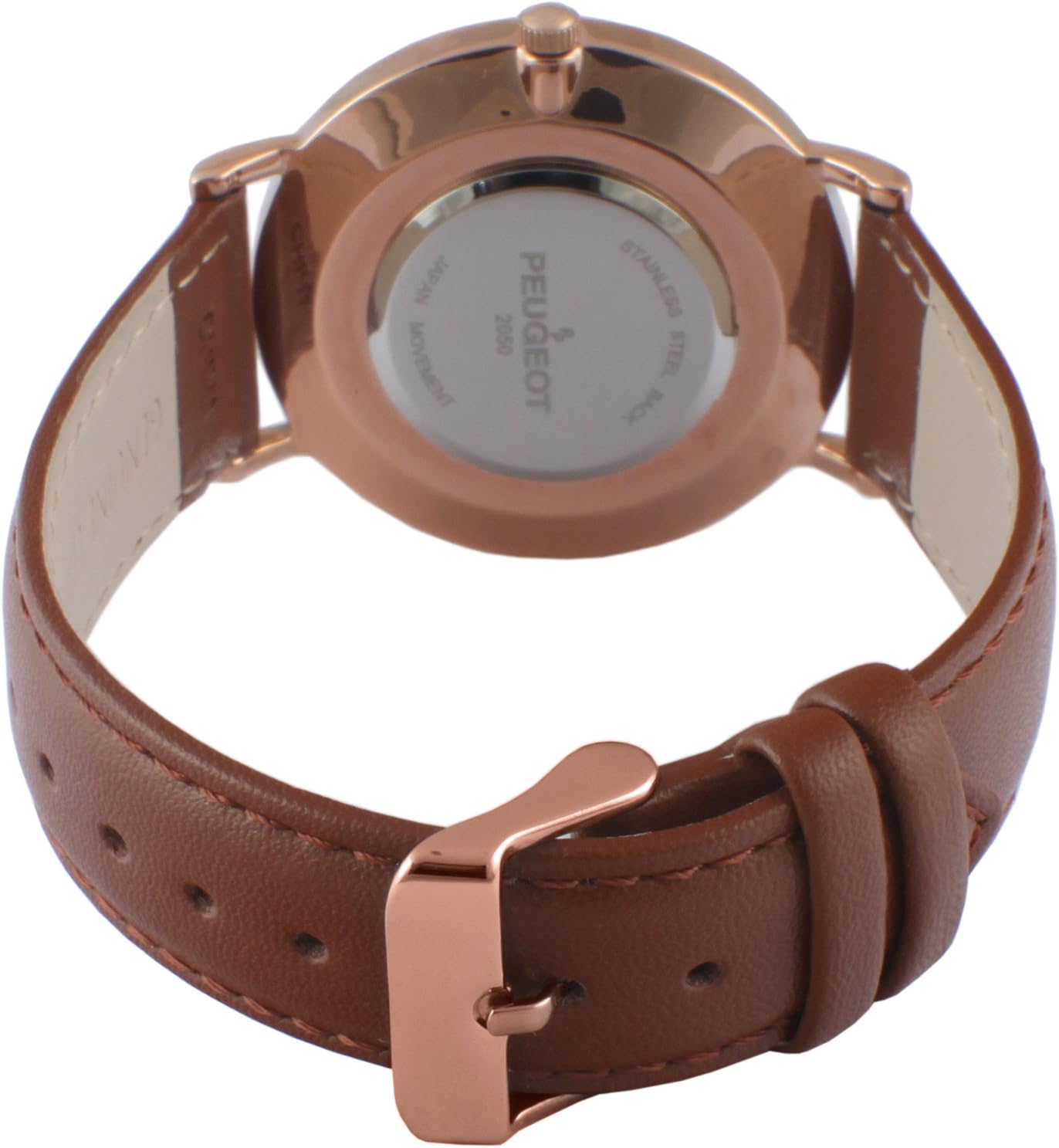 Peugeot Men's Ultra Slim Watch, 14Kt Gold Plated Round Minimalist Wrist Watch for Men with Easy to Read Dial and Genuine Leather Band