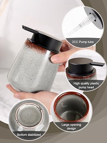 Miniatura 4 de INGOFIN Dispensador de loción de cerámica, dispensador de jabón de manos recargable de 12 onzas, dispensador de líquido moderno con bomba,