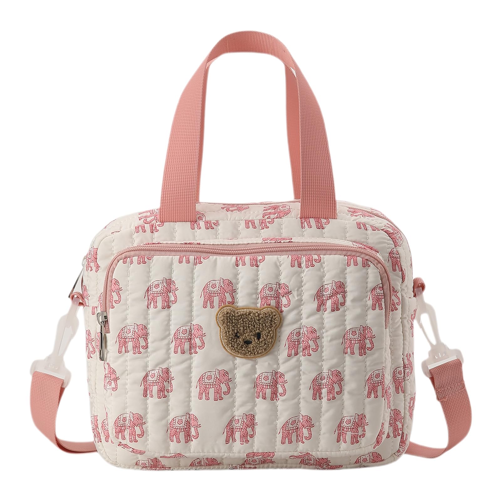 GSenhui Nappy Changing Bags for Prams Baby Bag with Insulated Pocket Cute Mommy Bag Diaper Bag Weekend Travel Nappy Tote Bag Baby Doll Changing Bag (Pink Elephant) — image 1