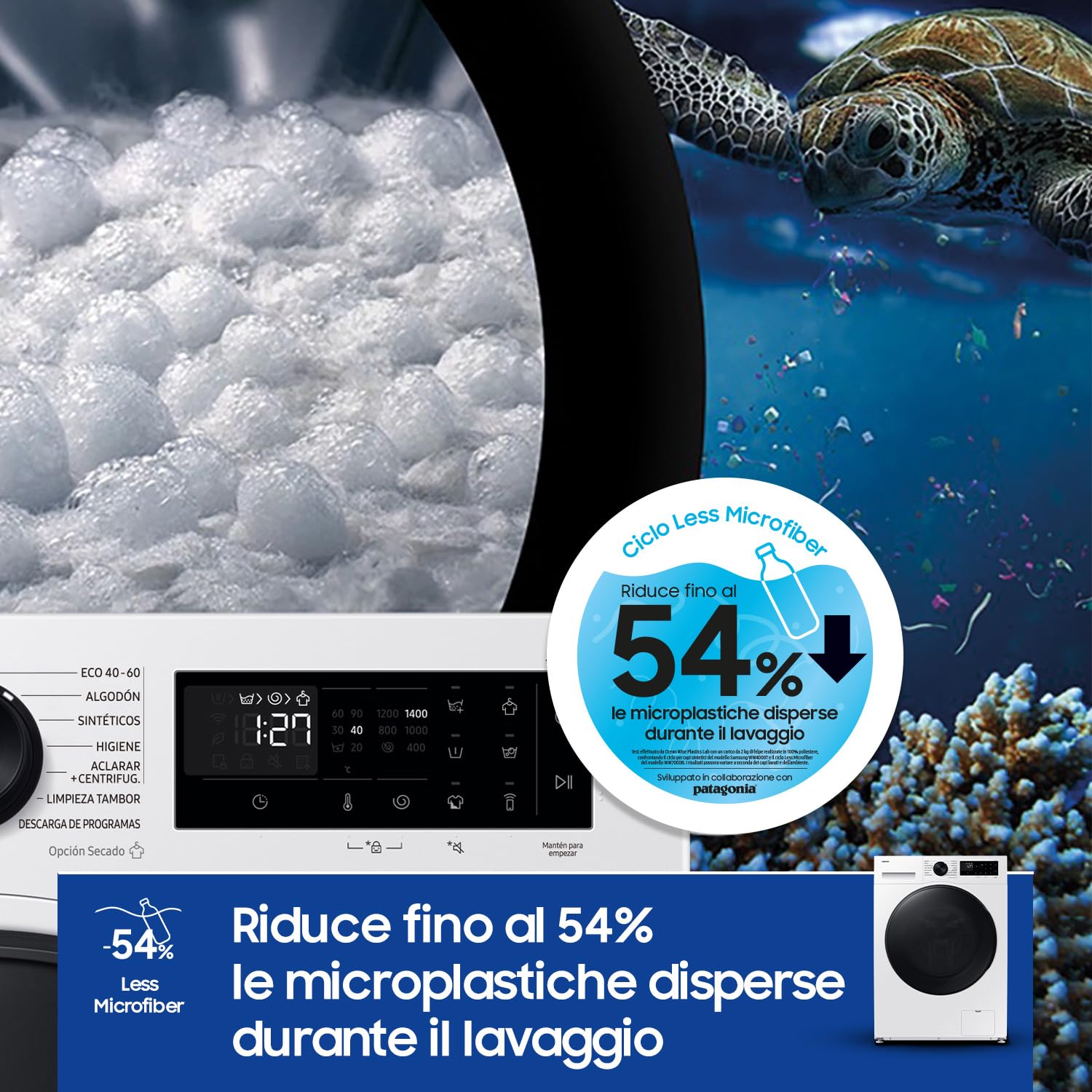 Samsung Lavasciuga Crystal WiFi WD90DG5B15BEET, 9+6 kg, Wifi, AI Ecobubble, Vapore Igienizzante, AI Energy Mode, Carica Frontale, 60L x 85H x 60P cm