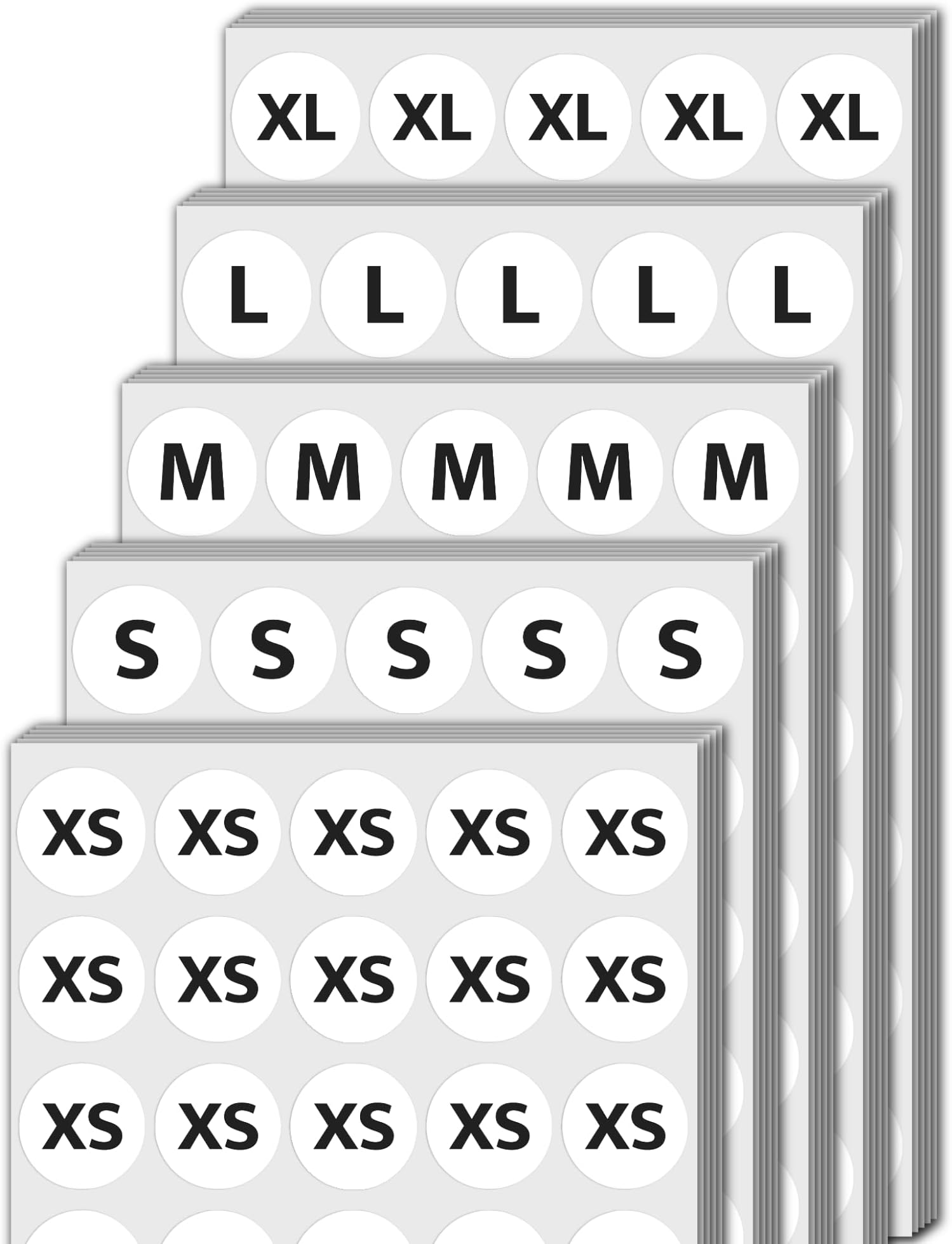 2000 PCS Size Stickers for Clothing XS-XL (3/4") - Round Apparel Size Labels for Retail, Boutique, Inventory, E-Commerce Packaging, Self-Adhesive