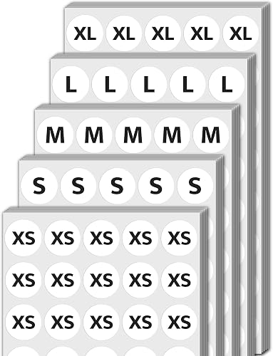 2000 Pack, 3/4" Clothing Size Stickers - 5 Sizes (XS, S, M, L, XL)