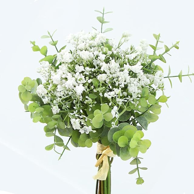 12Pcs Artificial Flowers Babys Breath Eucalyptus Leaves for Home Office Wedding Bridal Bouquets Indoor Outdoor Decoration