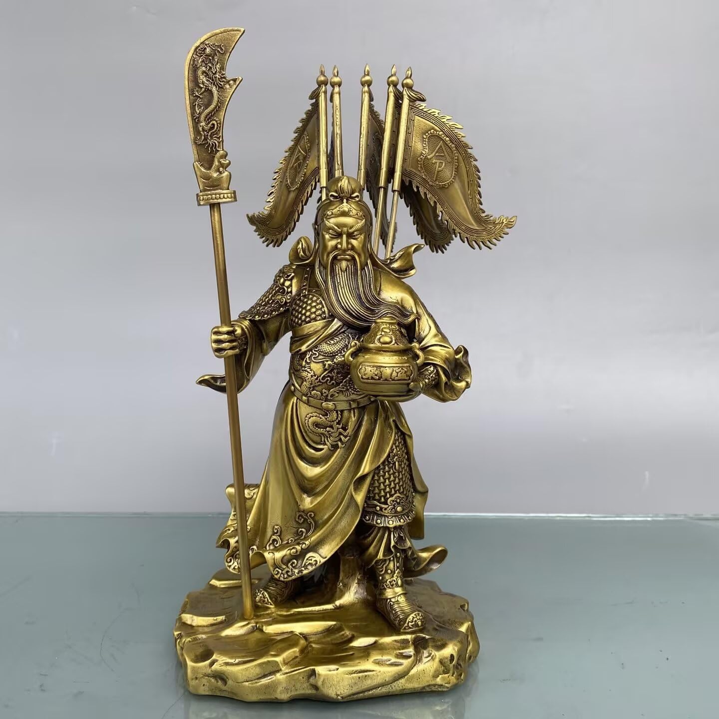 Dytartzx Pure Copper Guan Gong Statue, Handmade Wu CAI Shen (God of Wealth) Sculpture - Feng Shui Lucky Decor for Home Office, Protective Guan Yu Figurine, for Business