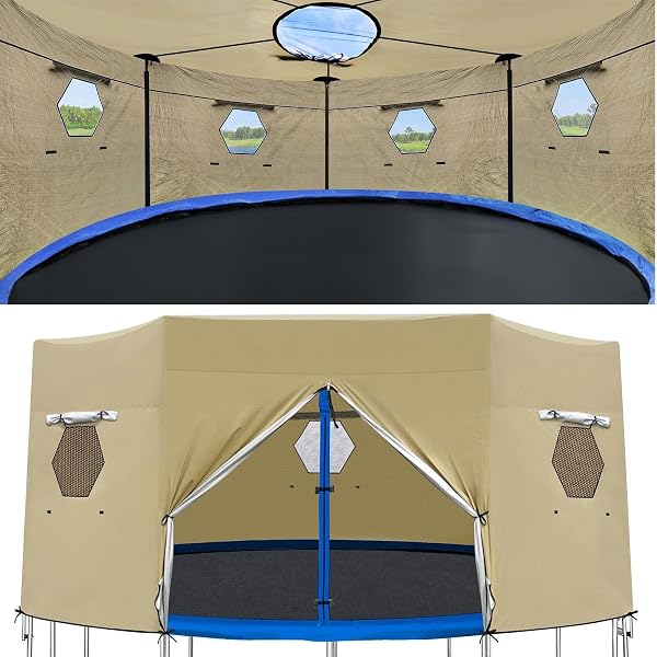 Housse De Tente De Trampoline - 183cm/244cm/305cm/366cm Tente pour Trampoline, Couverture De Pare Soleiles DeTrampoline avec Fenêtre, Tenteadaptée PourTrampoline Rond À 6 Poteaux Droits - 5