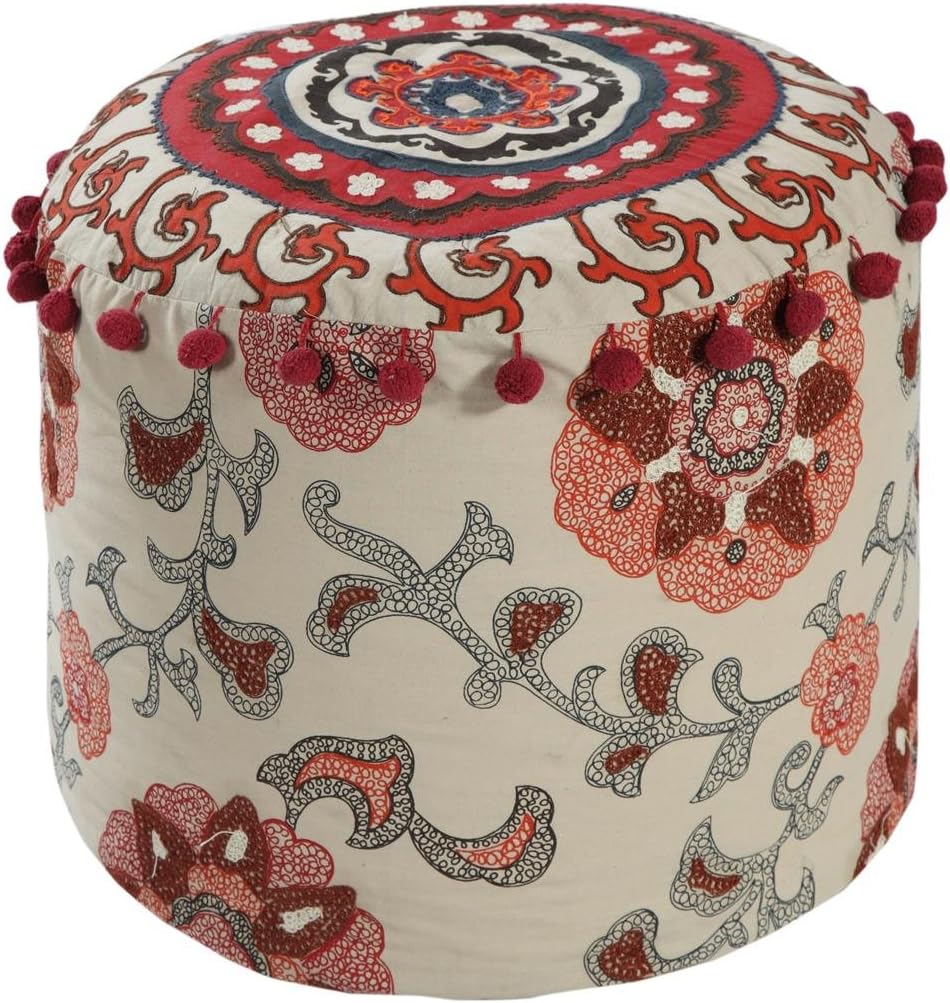 WARISI - Ottoman Collection - 100% Indian Handloom Style Hand woven, Hand Stitched, Vintage Pouf Floor Ottoman, Foot Rest, Multi colors, Easy seating Stack-able light fur (15 D x 21 H - Inches, Multi)
