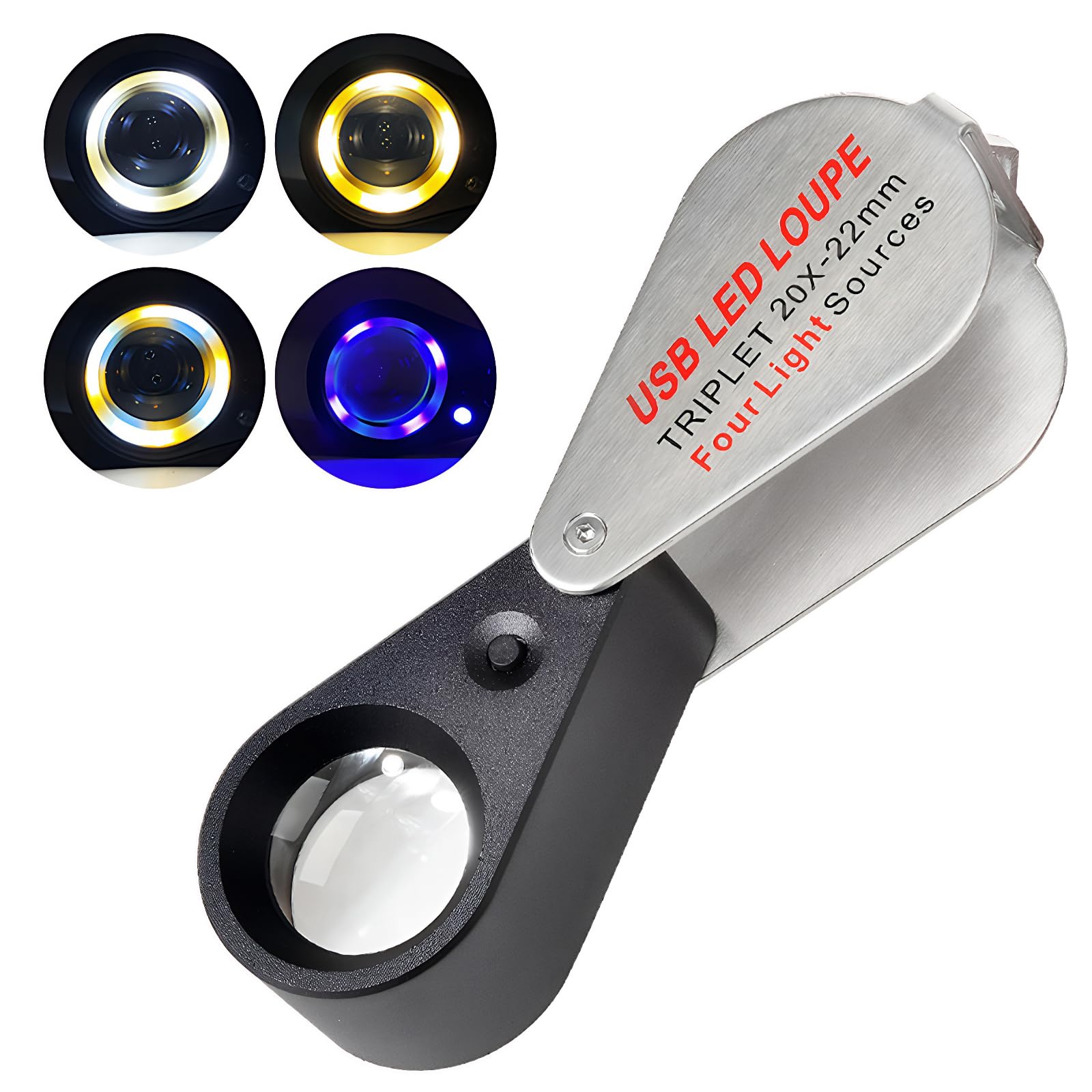 Loupe de bijoutier portable 20X rechargeable pour l'examen des pierres précieuses