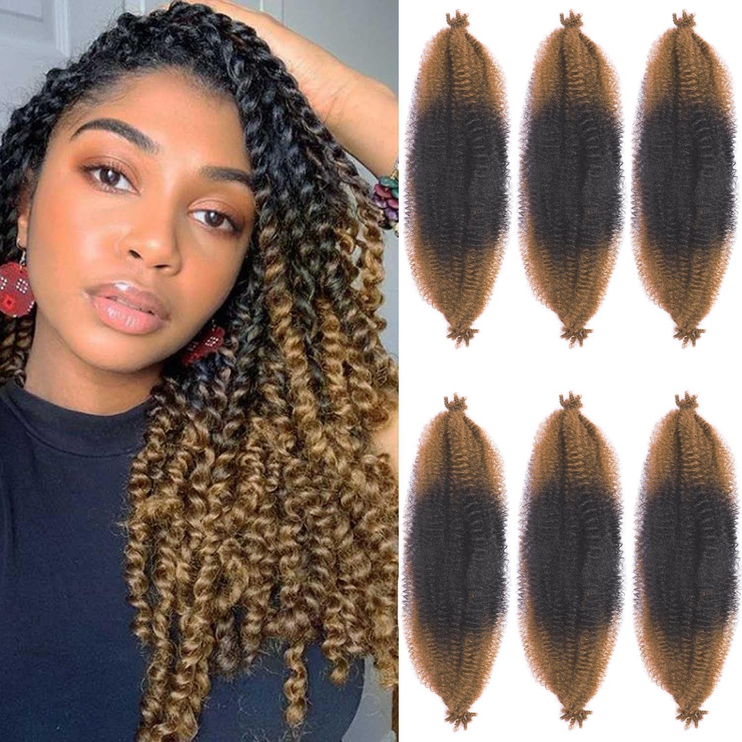 Afro Twist Hair 24Inch Springy Afro Twist Hair 6Packs Pre Fluffed Marley Twist Braiding Hair Spring Twist Hair for Women (T/27#, 24 Inch)