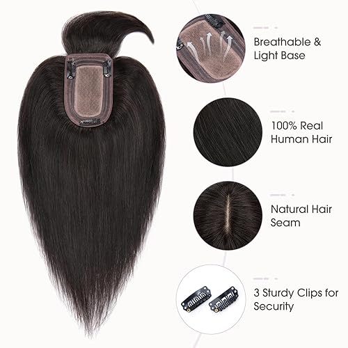 Vista 60 de Hairro Toppers de cabello humano con flequillo, cubierta 3D de 360° con base de 2.8 x 5.1 pulgadas, clips en extensiones 100% reales para mujeres