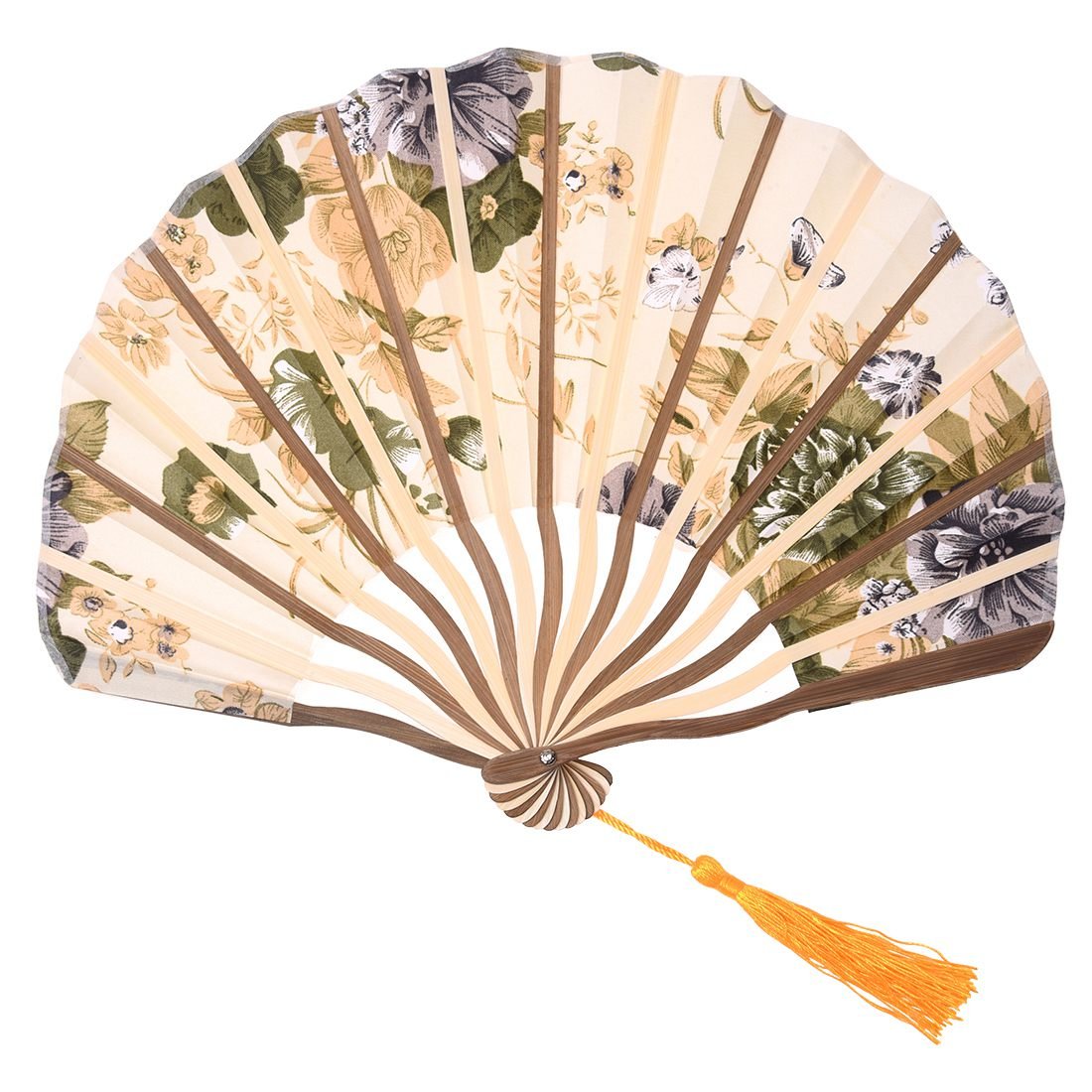 CTRLZS Classic style peony flower fabric bamboo folding dance hand fan beige