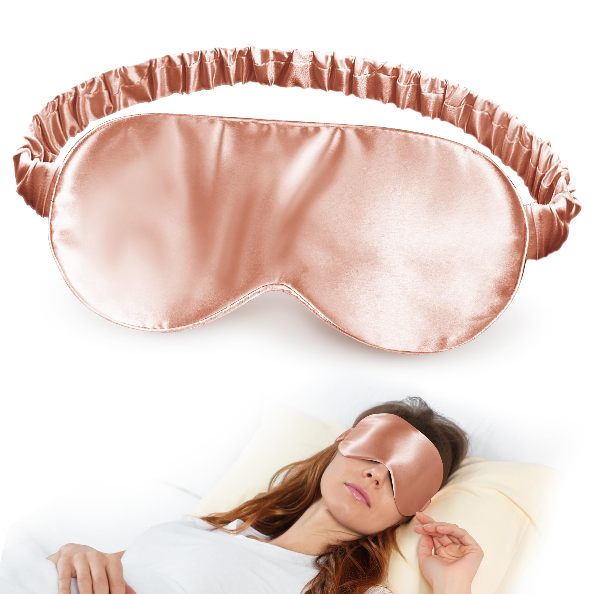 SilkDream 100% Mulberry Silk Sleep Mask Eye Mask for Sleeping 22 Momme Nature 6A Real Silk Gifts for Women&Men Rosegold
