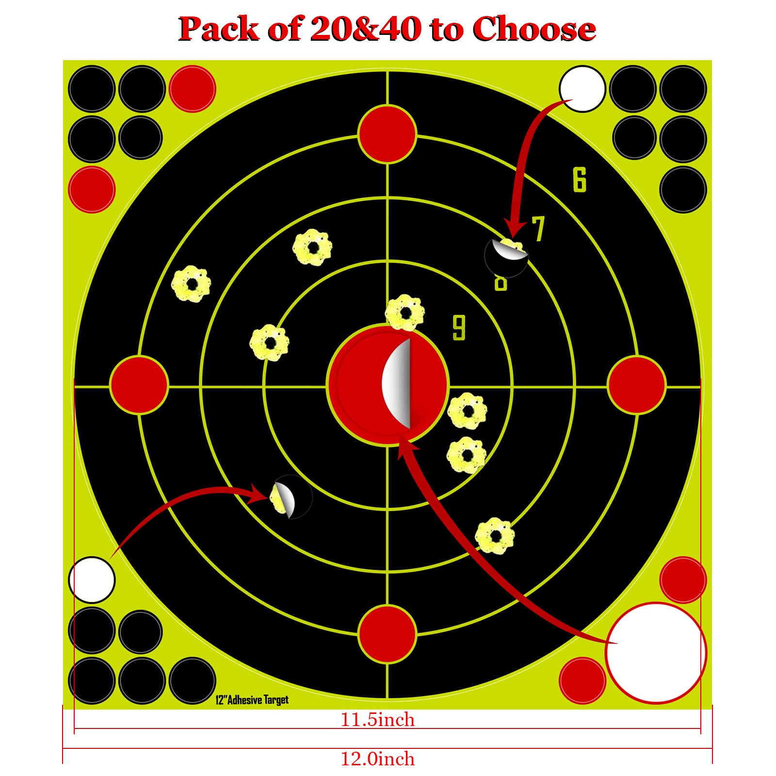 Shooting Targets, 7 inch & 12 inch Adhesive Shooting Targets Reactive
