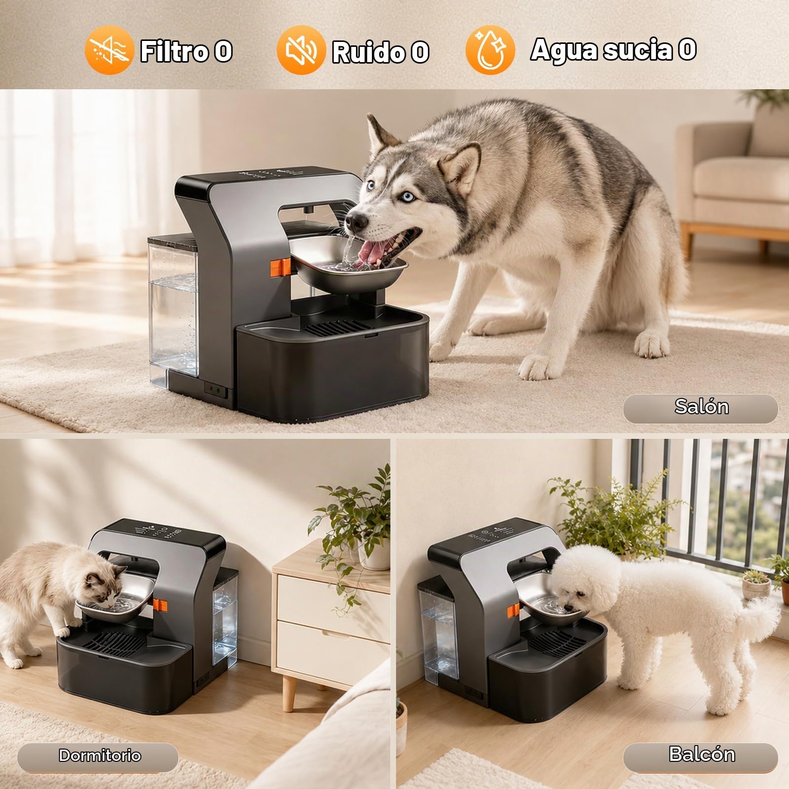 Fuente para Gatos inalámbrica con Plato Giratorio programable, depósito de Agua 3.2 L, batería de 180 días - separación de Agua Fresca y usada, Bebedero para Gato con batería de 2200 mAh, sin BPA