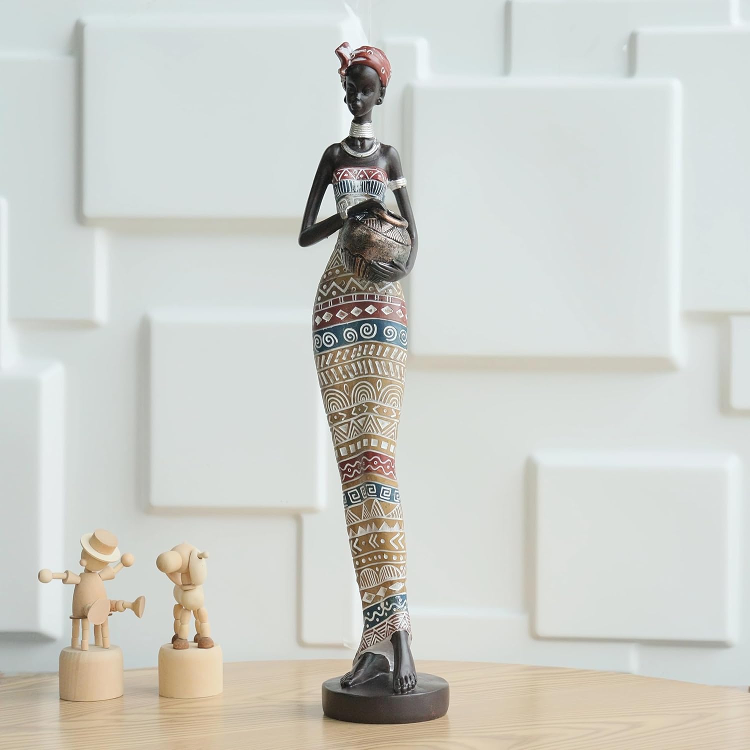 African Traditional Art Handmade Statues, Colorful Geometric Pattern Long Skirt Women's Ornaments and Decorations, Suitable for Home Study Display and Cultural Gift Collection - Image 5