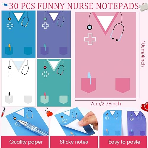 Miniatura 3 de Geyoga Juego de 60 cuadernos divertidos para enfermeras con bolígrafos, juego de regalos de agradecimiento a la enfermera, mini notas adhesivas para