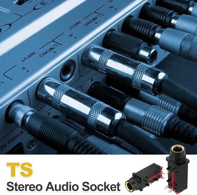 MECCANIXITY 4 Conectores Audio Jack 6.35mm Estéreo Hembra Metal Chapado Oro para PCB miniatura 6