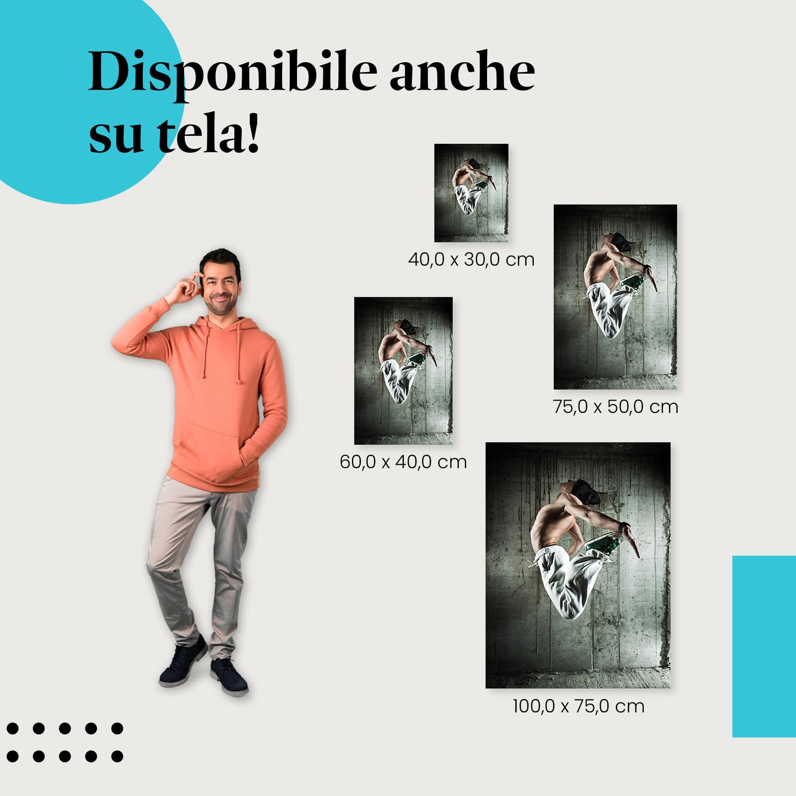 Postereck - 0518 - Hip hop, ballerino uomo salto danza musica strada - Decorazione da Parete, Stampa Artistica, Arredamento Interni, Stampa Fotografica - Tela - 100,0 cm x 75,0 cm