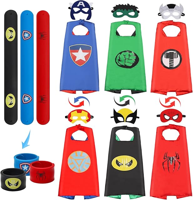 AISHN Superhero Cape with Eye Masks Kids, Halloween Costume for Children, Superhero Party Dress Up, 3 sets (3 sets with patterns)