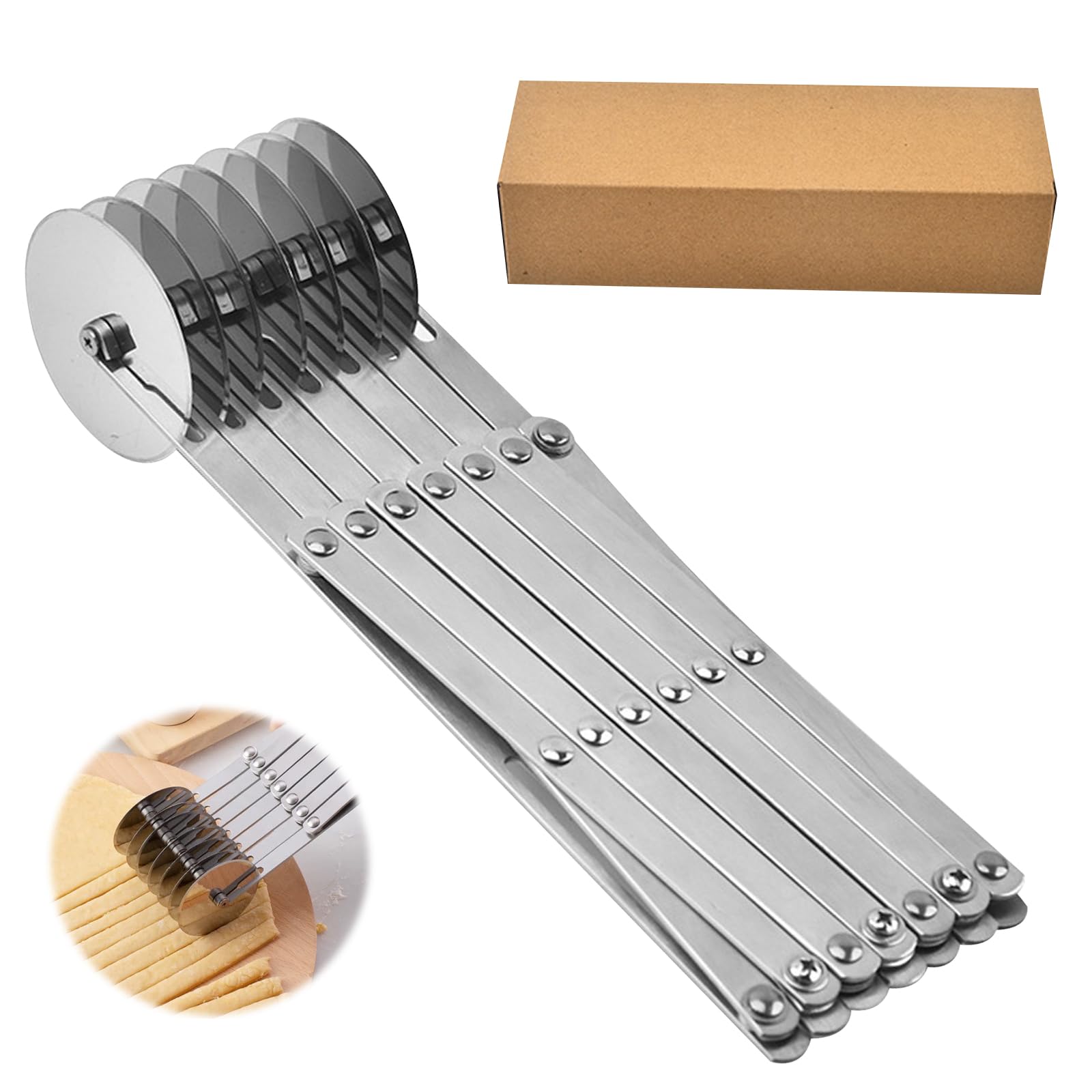 Cortador de Masa: Pizza Cutter de Acero Inoxidable de 7 Ruedas, Cortador de Masa Extensible para Pizza, Pasteles, Panqueques, Waffles, Galletas, Cuchillo de Pastelería Multiredonda para Hornear