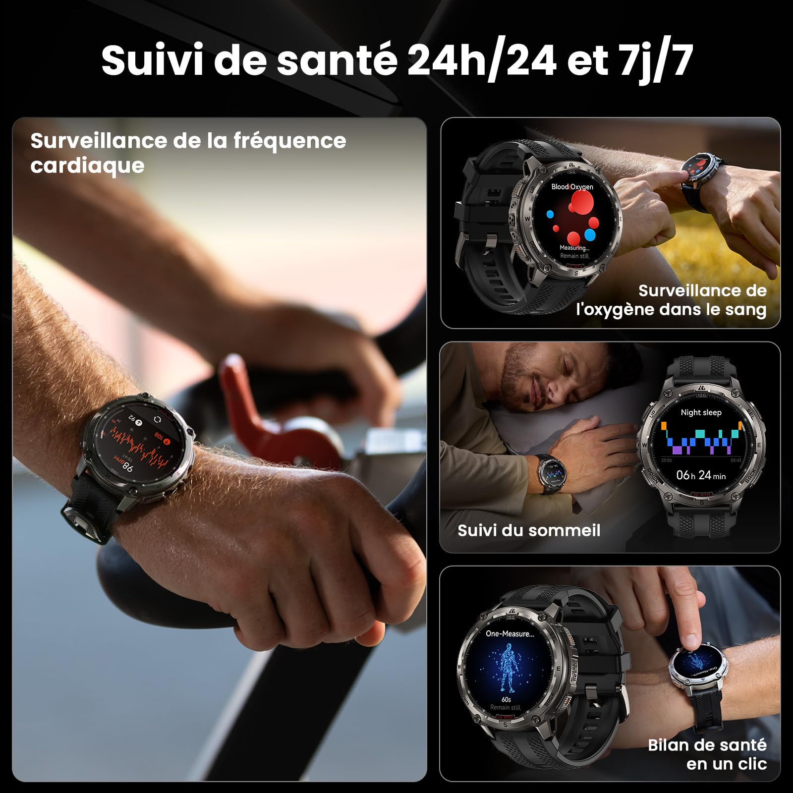 KOSPET Tank T4 GPS Montre Connectée Homme, Cartes Hors Ligne, 1.43'' AMOLED | Acier Inoxydable, Étanche 10 ATM et IP69K, Plongée 45M, Batterie 15 Jours, Surveillance Santé 24/7, Compatible Android et iOS