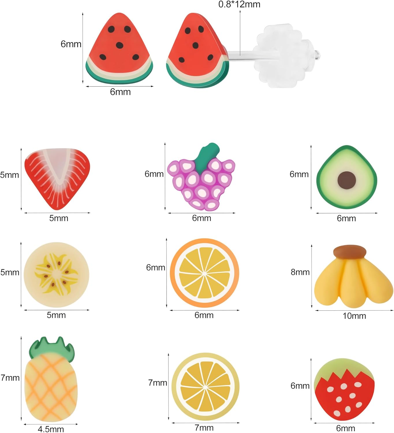 AoedeJ 10 Pairs Fruit Stud Earrings - Plastic Post Hypoallergenic Earrings - Image 7