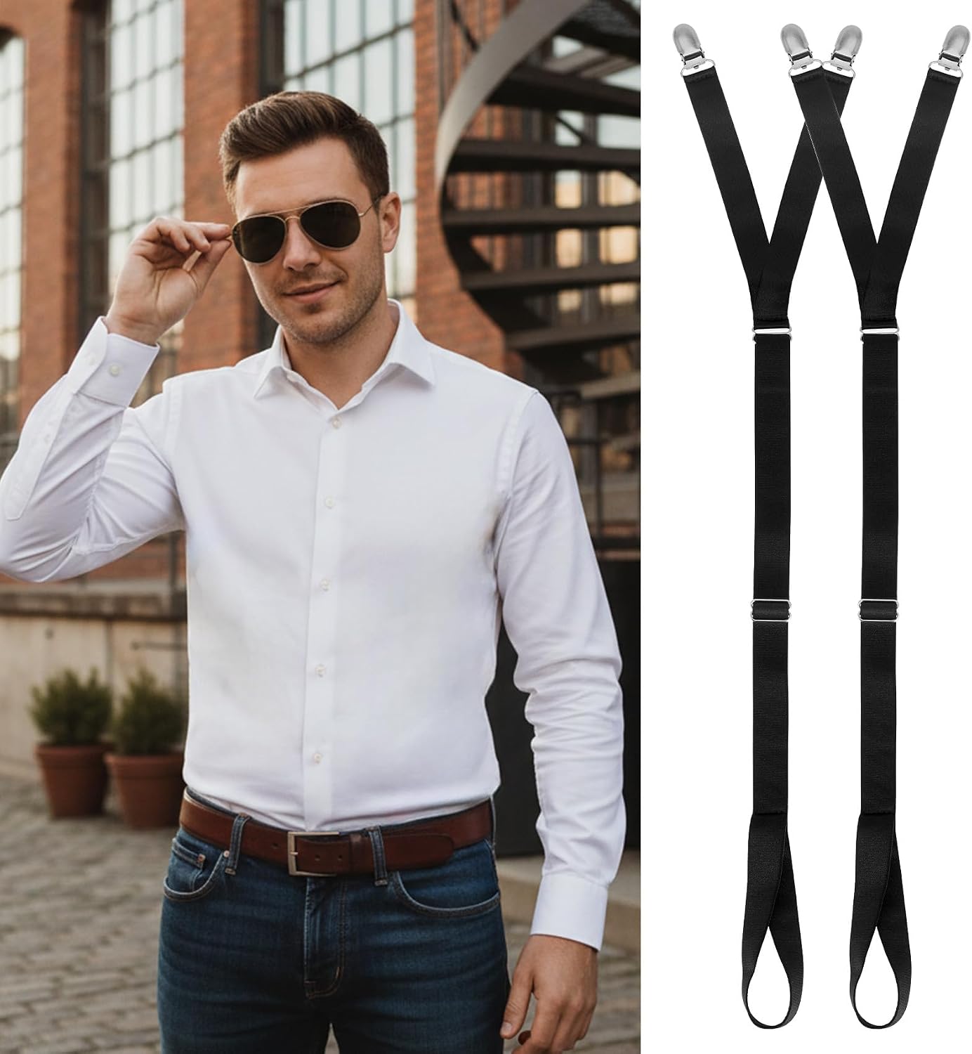 2Pcs Shirt Stays, Adjustable Elastic Shirt Stays for Men Sock Suspenders Non-slip Shirts Clamps, Keep Shirts Tucked Perfect for Work & Formal Events, Black