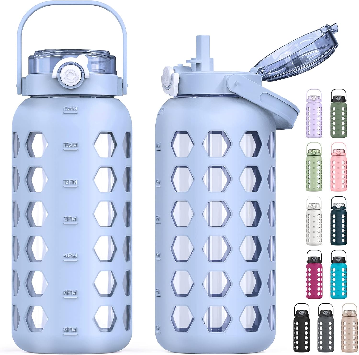 MUKOKO Half Gallon/64 oz Glass Water Bottles with Straw and