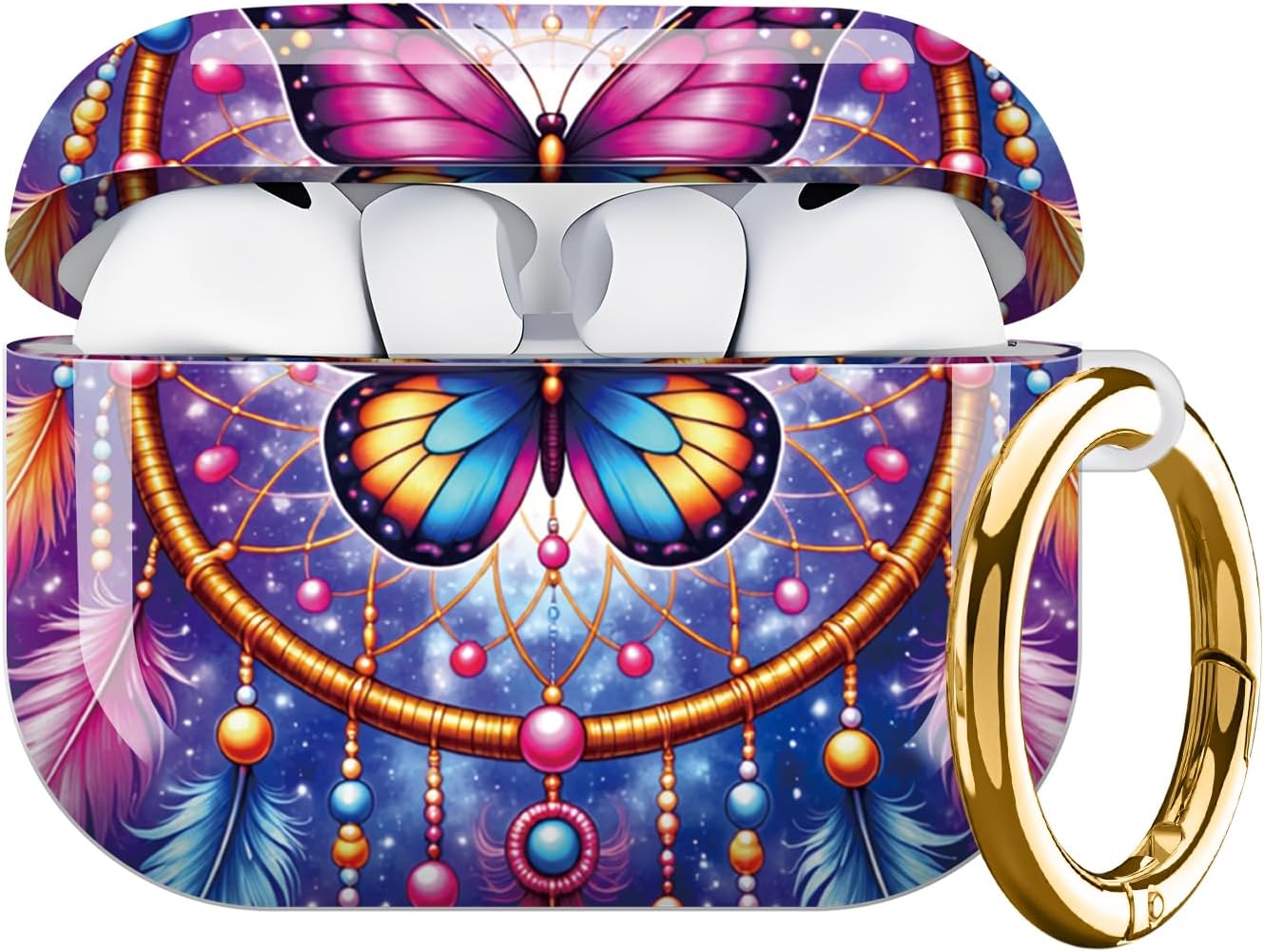 Compatible for AirPod Pro 3 Case,Shockproof Protection Cover with Keychain Wireless Charging,Personalized Hard Case for Women Girl 2025,Colorful Butterfly Feathers