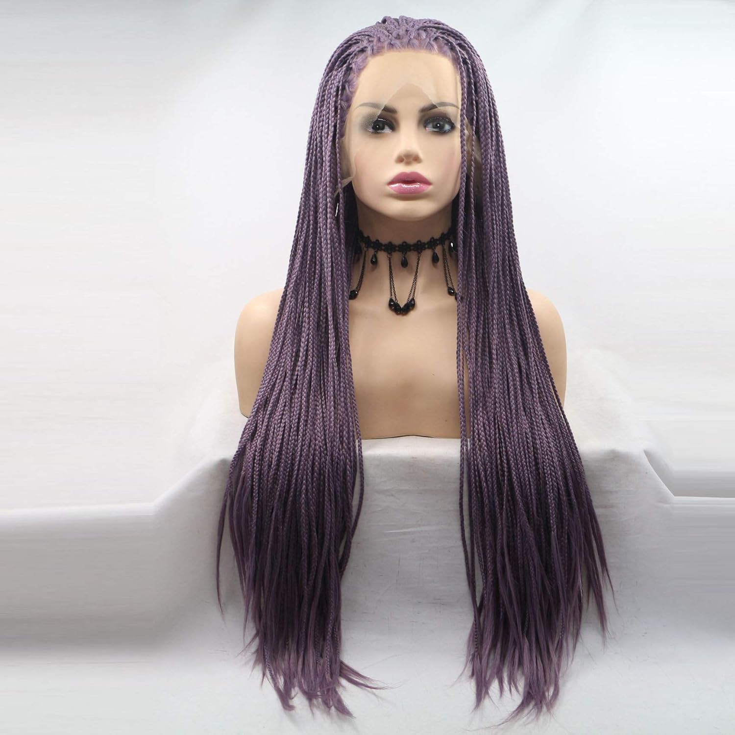 Xiweiya Long Purple Braided Wig Synthetic Lace Front Braid Wigs Free Part Wig Long Soft Wig Hair Replacement Wig for Women, Drag Queen Makeup 24 inch