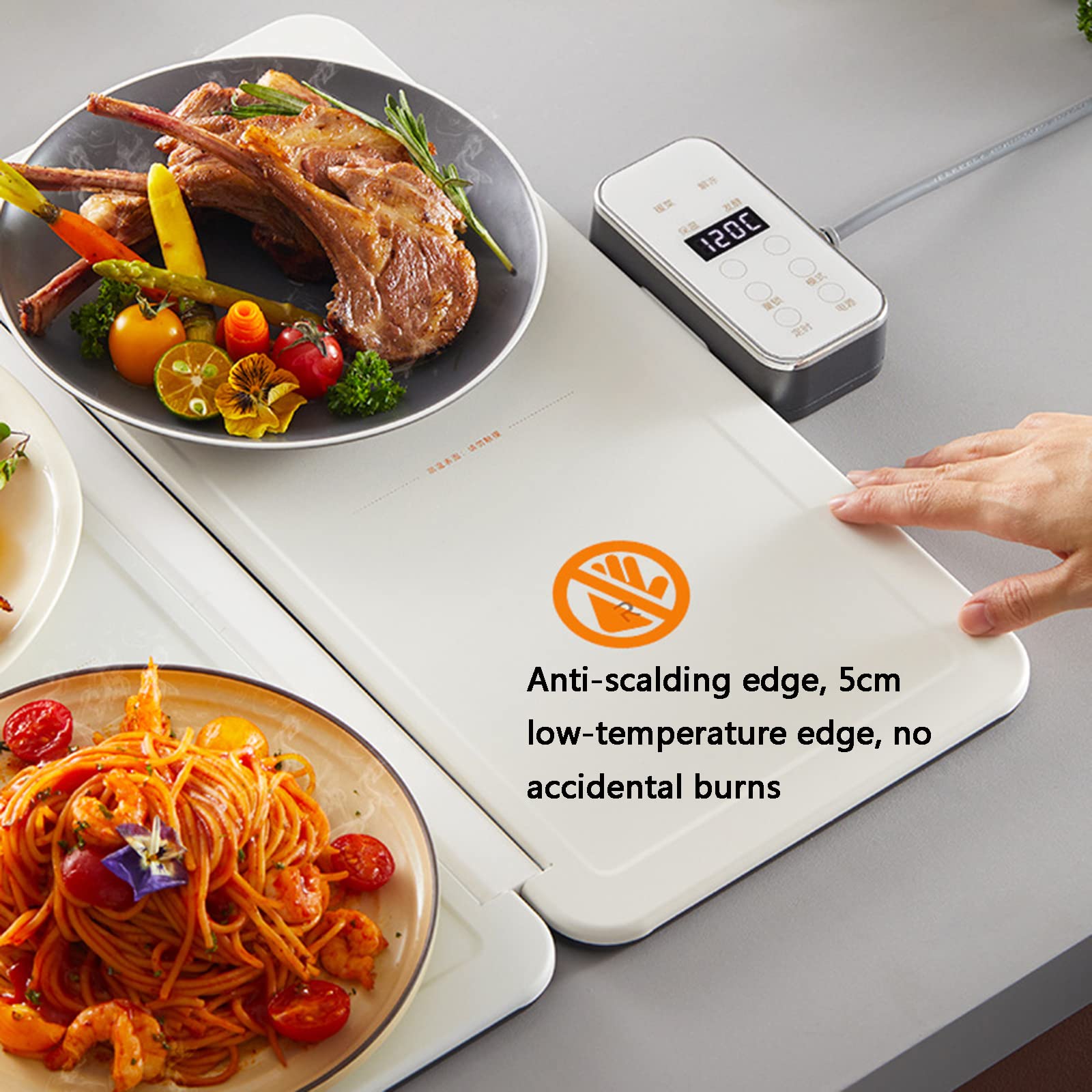 Bandeja de calentamiento eléctrica, placa caliente portátil con control de temperatura ajustable (35-120 ℃) y temporizador de 12 horas para fiestas y alimentos para mantener el calor
